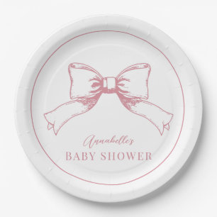 Elegant Roze Bow Meisje Baby shower Papieren Bordje