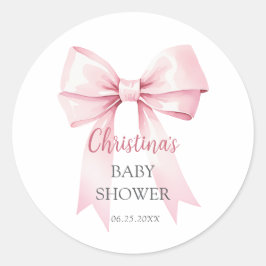 Elegant Roze Bow Meisje Baby shower Ronde Sticker