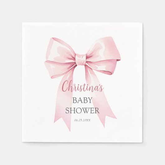 Elegant Roze Bow Meisje Baby shower Servet (Voorkant)