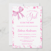 Elegant Roze Bow Meisje Baby shower Uitnodiging (Voorkant)