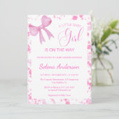 Elegant Roze Bow Meisje Baby shower Uitnodiging (Staand voorkant)