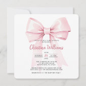 Elegant Roze Bow Meisje Baby shower Uitnodiging (Voorkant)