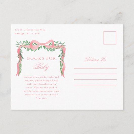 Elegant Roze Bow Meisje Baby shower Uitnodiging (Achterkant)