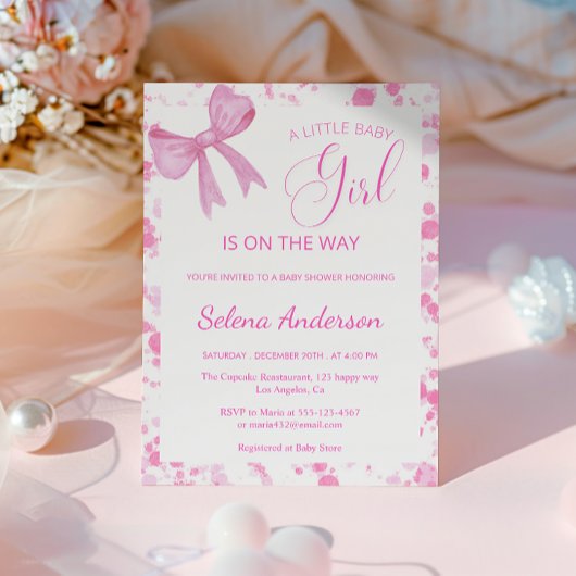 Elegant Roze Bow Meisje Baby shower Uitnodiging