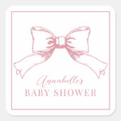 Elegant Roze Bow Meisje Baby shower Vierkante Sticker (Voorkant)