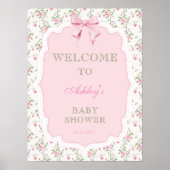 Elegant Roze Bow Meisje Baby shower Welkom Poster (Voorkant)