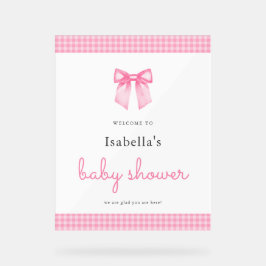 Elegant Roze Bow Meisje Baby shower Welkomstbord Acryl Bord