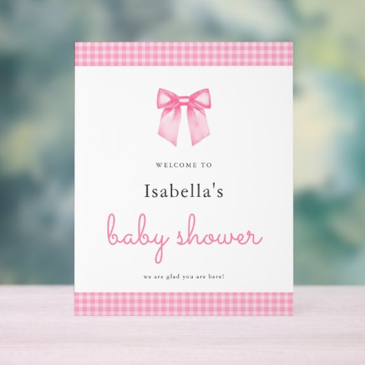 Elegant Roze Bow Meisje Baby shower Welkomstbord Acryl Bord (Neutraal)