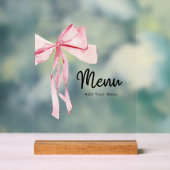 Elegant Roze Bow Menu Vrijgezellenfeest Acryl Bord (Neutraal)