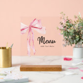 Elegant Roze Bow Menu Vrijgezellenfeest Acryl Bord (Huwelijk)