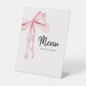 Elegant Roze Bow Menu Vrijgezellenfeest Reclamebord Met Voetstuk (Voorkant)
