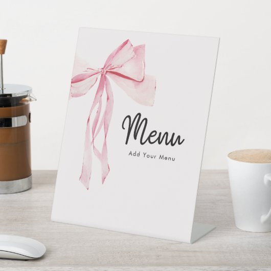 Elegant Roze Bow Menu Vrijgezellenfeest Reclamebord Met Voetstuk (Insitu)