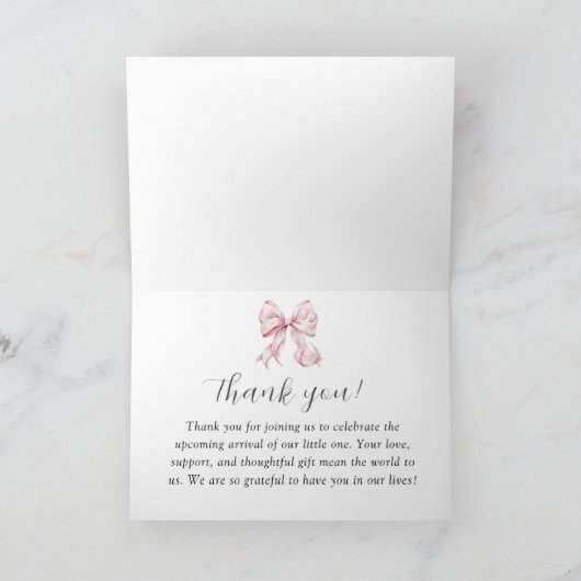 Elegant Roze Bow Parels Baby shower Bedankt Card (Binnen)