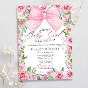 Elegant Roze Bow & Rozen Coquette Meisje Baby show Kaart