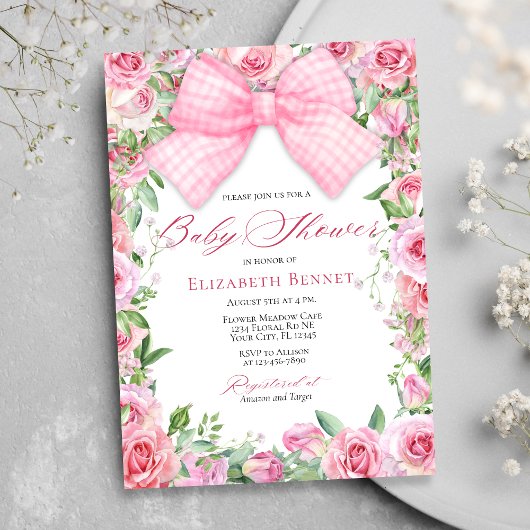 Elegant Roze Bow & Rozen Coquette Meisje Baby show Kaart