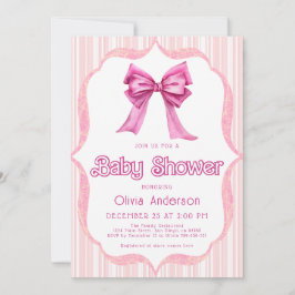 Elegant Roze Bow Trendy Baby shower Invitation Kaart