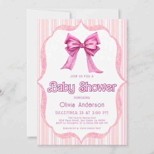 Elegant Roze Bow Trendy Baby shower Invitation Kaart (Voorkant)