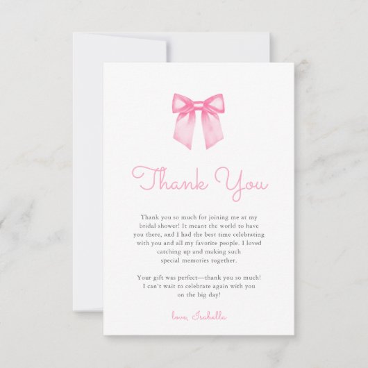 Elegant Roze Bow Vrijgezellenfeest Bedankkaart (Voorkant)