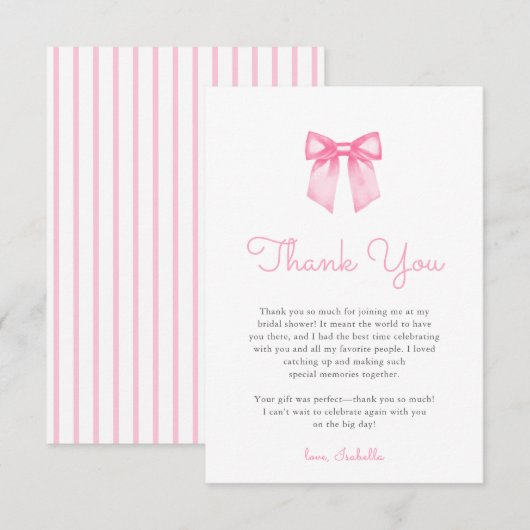 Elegant Roze Bow Vrijgezellenfeest Bedankkaart (Voorkant / Achterkant)