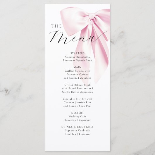 Elegant Roze Bow Vrijgezellenfeest Menu (Voorkant)