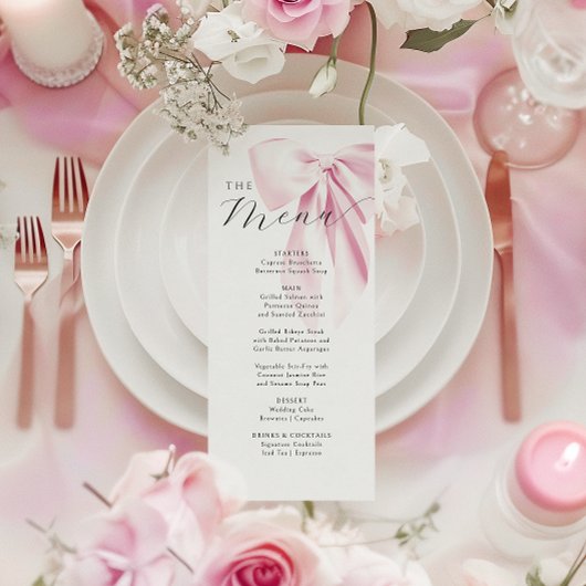Elegant Roze Bow Vrijgezellenfeest Menu
