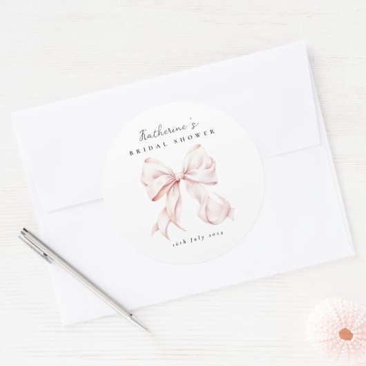 Elegant Roze Bow Vrijgezellenfeest Ronde Sticker (Envelop)