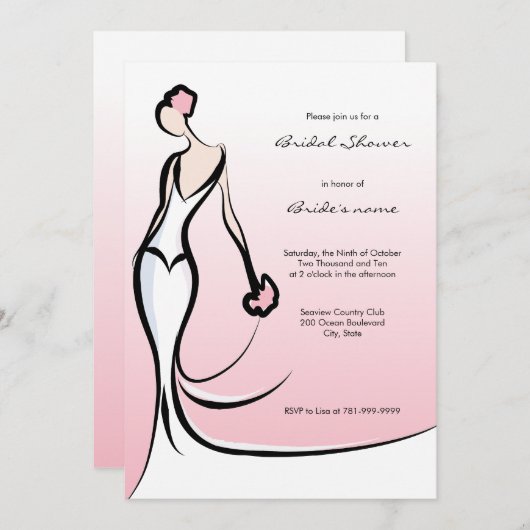 Elegant Roze Bridal Shower Invitations Kaart (Voorkant / Achterkant)