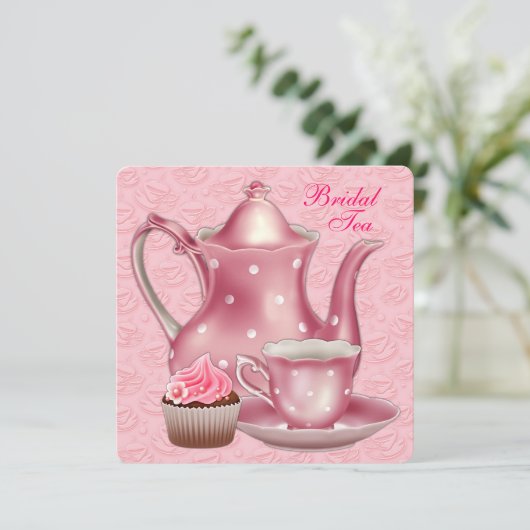 Elegant Roze Bruids Tea Party Kaart (Staand voorkant)