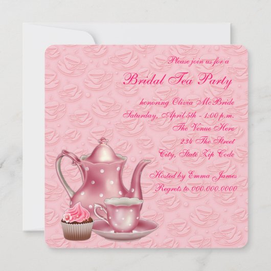 Elegant Roze Bruids Tea Party Kaart (Achterkant)