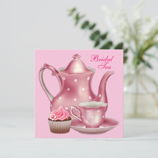 Elegant Roze Bruids Tea Party Kaart (Staand voorkant)