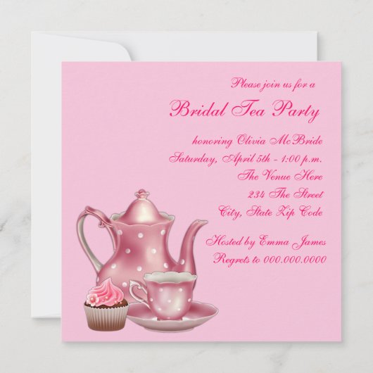Elegant Roze Bruids Tea Party Kaart (Achterkant)