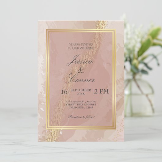 Elegant roze bruiloft goudmarmer kaart (Staand voorkant)