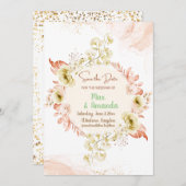 Elegant roze bruiloft met roze bloemen, met uitzon kaart (Voorkant / Achterkant)