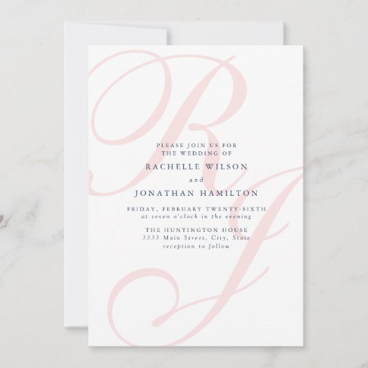Elegant Roze Bruiloft Monogram Minimaal Kaart (Voorkant)