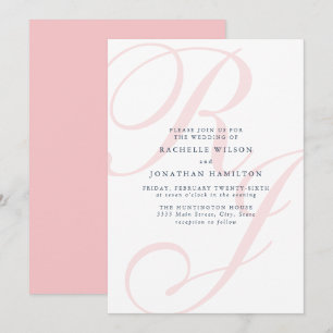 Elegant Roze Bruiloft Monogram Minimaal Kaart