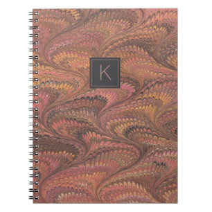 Elegant Roze Bruin Marmer Monogram Notitieboek