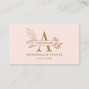 Elegant roze bruin modern floreel initiaal monogra visitekaartje