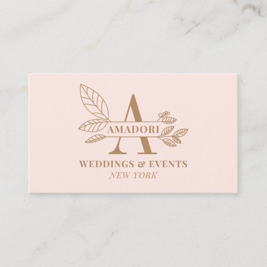 Elegant roze bruin modern floreel initiaal monogra visitekaartje (Voorkant)