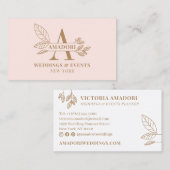 Elegant roze bruin modern floreel initiaal monogra visitekaartje (Voorkant / Achterkant)