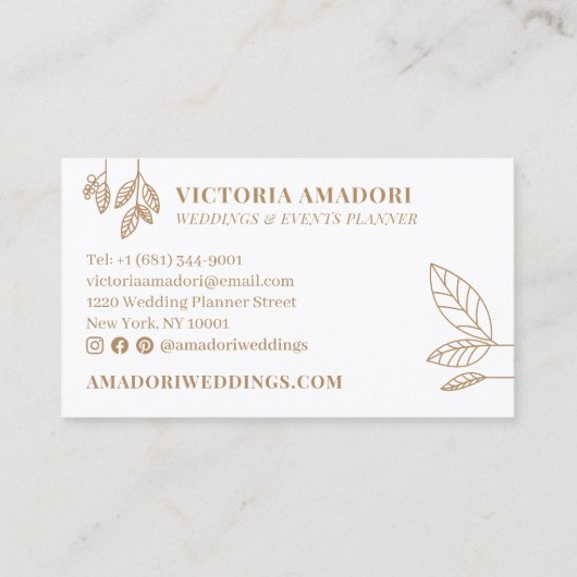 Elegant roze bruin modern floreel initiaal monogra visitekaartje (Achterkant)