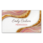 Elegant roze bruine marmer faux goud glitter bu magnetisch visitekaartje (Voorkant)