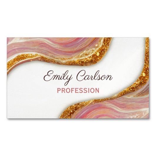 Elegant roze bruine marmer faux goud glitter bu magnetisch visitekaartje (Voorkant)