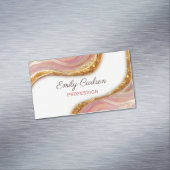 Elegant roze bruine marmer faux goud glitter bu magnetisch visitekaartje (Voorbeeld)