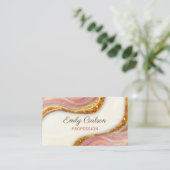 Elegant roze bruine marmer faux goud glitter bu visitekaartje (Staand voorkant)