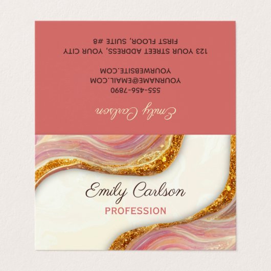 Elegant roze bruine marmer faux goud glitter bu visitekaartje (Buitenkant ongevouwen)
