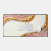 Elegant roze bruine marmer faux goudglitter bureaumat (Keyboard & Muis)