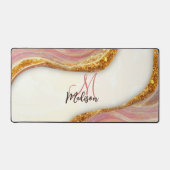 Elegant roze bruine marmer faux goudglitter bureaumat (Voorkant)