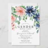 Elegant roze & Bue Floral Baby Genderpartij Kaart (Voorkant)