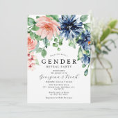 Elegant roze & Bue Floral Baby Genderpartij Kaart (Staand voorkant)