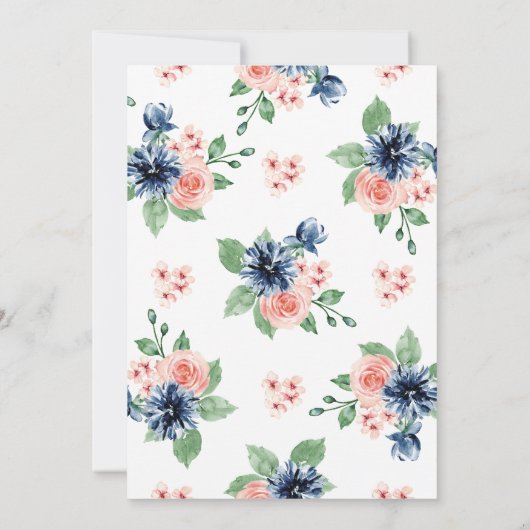 Elegant roze & Bue Floral Baby Genderpartij Kaart (Achterkant)